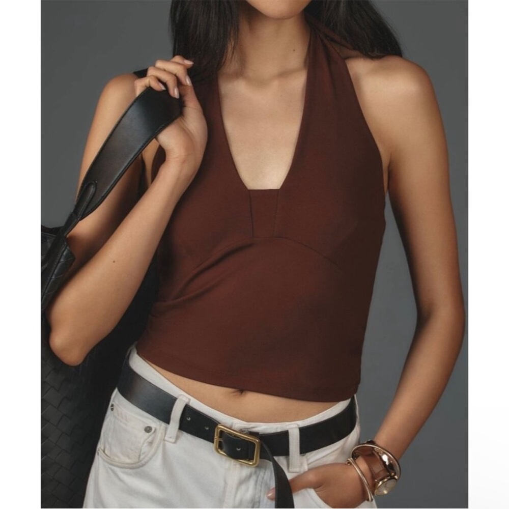 Anthropologie Cocoa Brown Tailered Cropped Halter Top medium